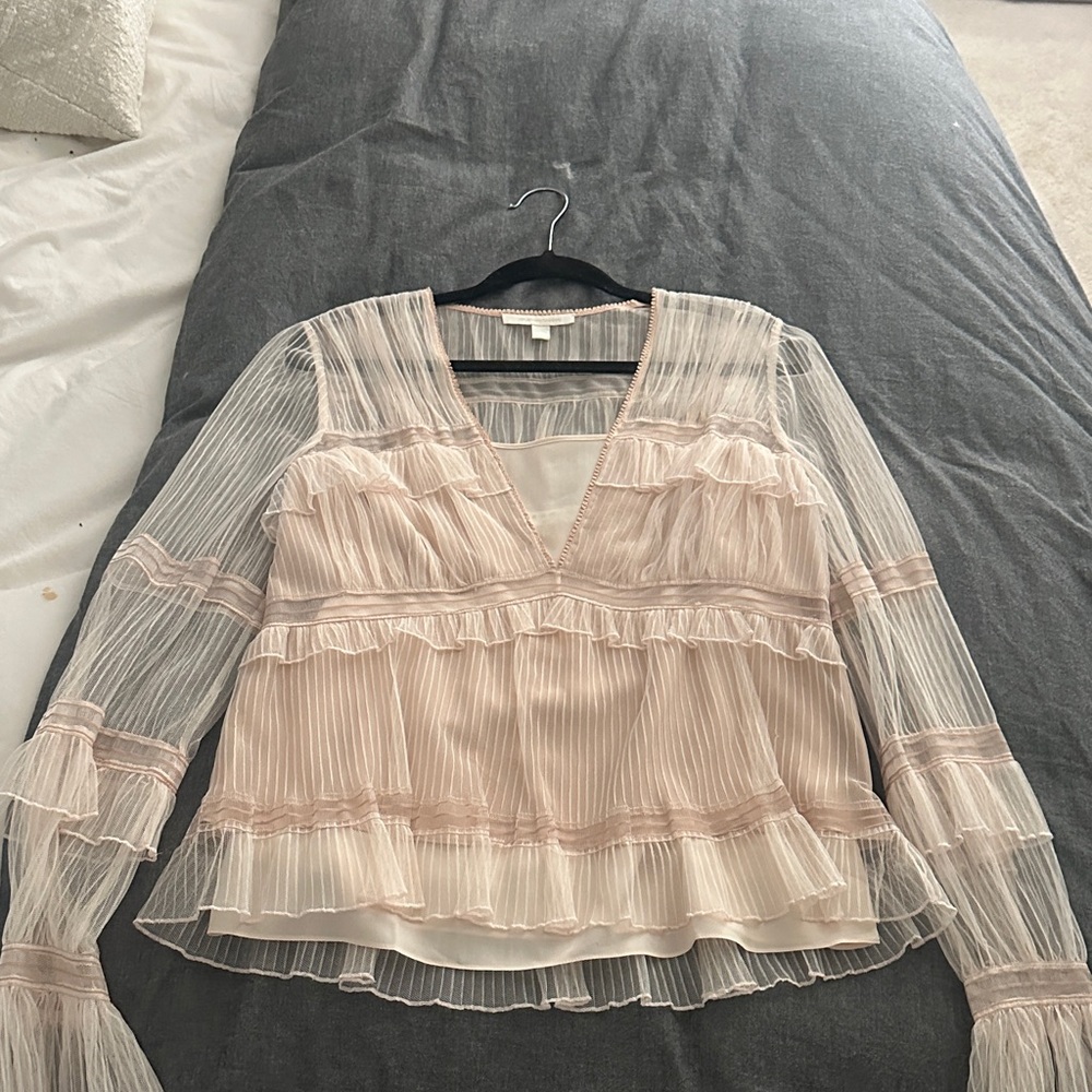 Elegant Simkhai Sheer Ruffle Blouse with Cami